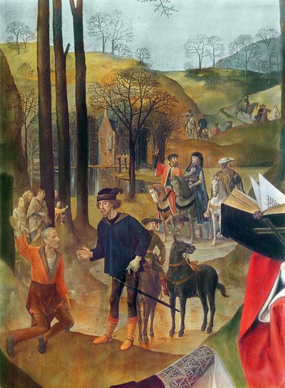 Retablo de Portinari, panel derecho (detalle de la llegada de los Reyes Magos) de Hugo van der Goes